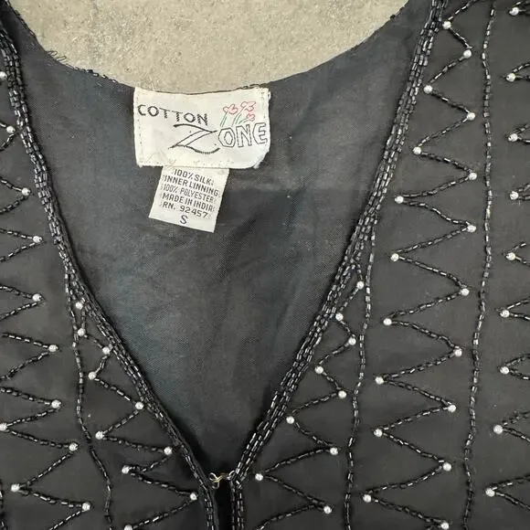 Vintage Y2K 90's Silk Embellished Sequin Beaded Black Vest Women's Small - Picture 4 of 6